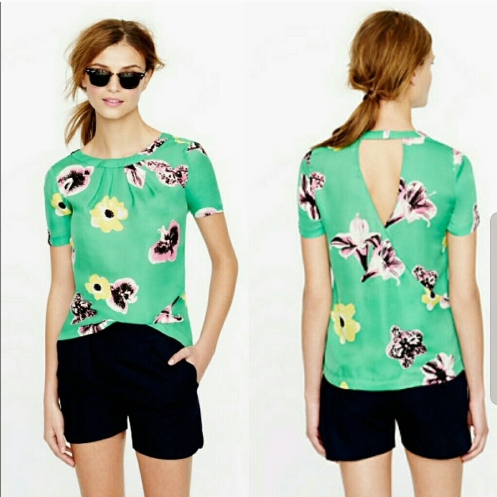 J CREW punk floral cutout back short sleeve top